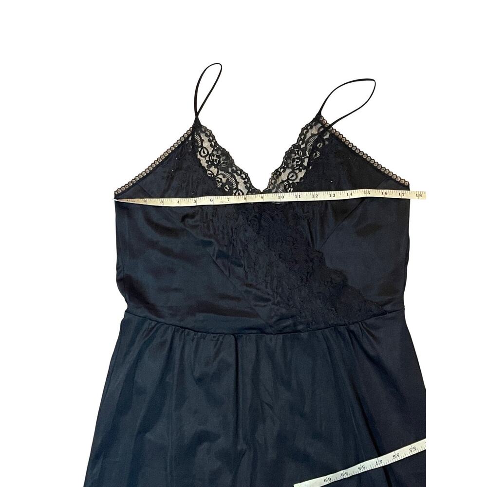 Vintage Private Treasures Black Lace Trim Slip Nightgown Size Medium 1970s - Picture 9 of 14